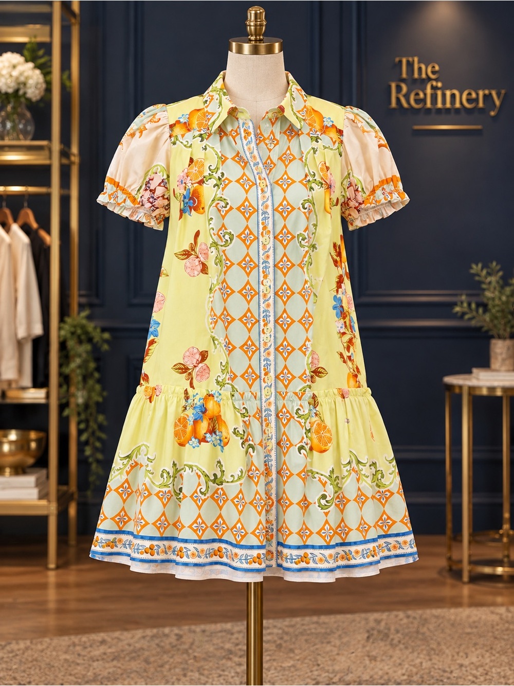 Hunter Bell drifter gasparilla gardens Print Short-Sleeve Dress Yellow NWT
